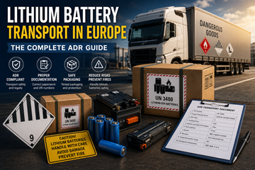Transport av litiumbatterier i Europa med ADR-etiketter för farligt gods och regelefterlevnad inom logistik