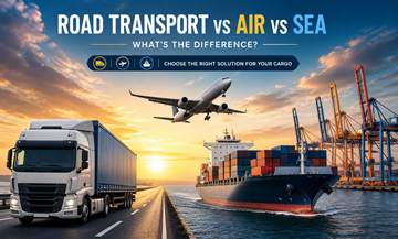 Jämförelse av vägtransport med lastbilar, flygfraktplan och sjöfrakt med containerfartyg i global logistik